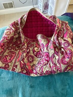 Vera Bradley Quilted Paisley Tote in Magenta and Tan